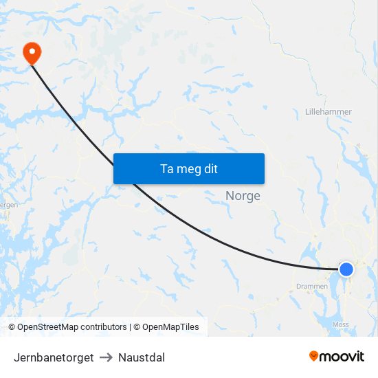 Jernbanetorget to Naustdal map