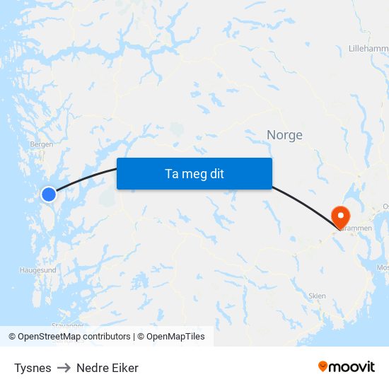 Tysnes to Nedre Eiker map