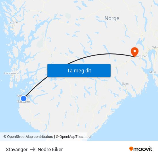 Stavanger to Nedre Eiker map