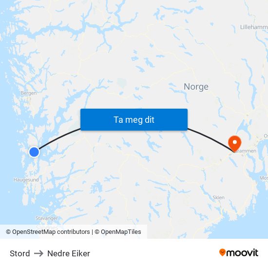 Stord to Nedre Eiker map