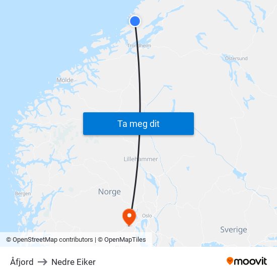 Åfjord to Nedre Eiker map