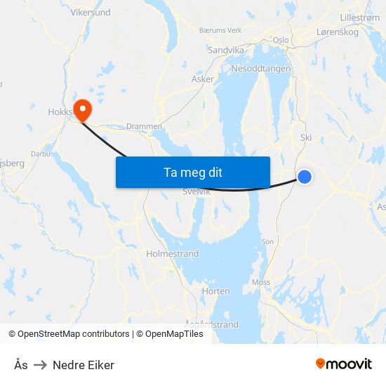 Ås to Nedre Eiker map