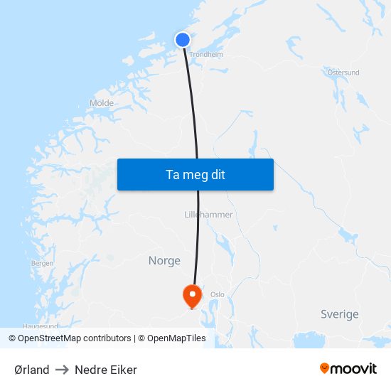 Ørland to Nedre Eiker map