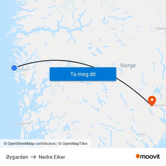 Øygarden to Nedre Eiker map