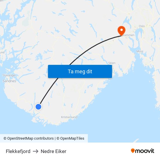 Flekkefjord to Nedre Eiker map