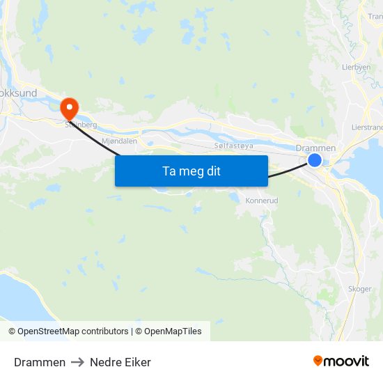 Drammen to Nedre Eiker map