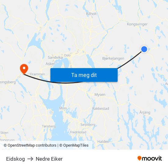 Eidskog to Nedre Eiker map