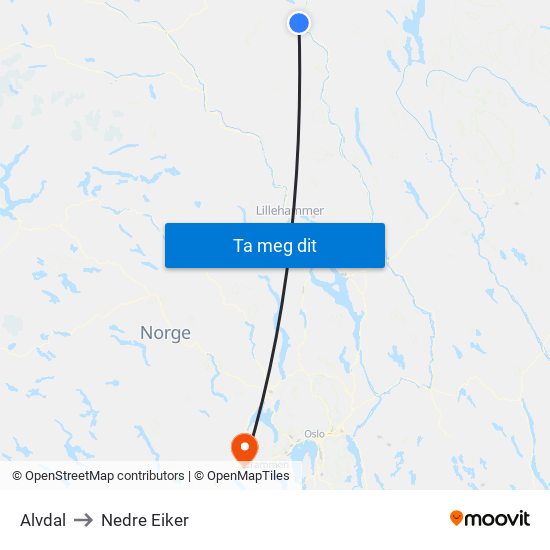 Alvdal to Nedre Eiker map