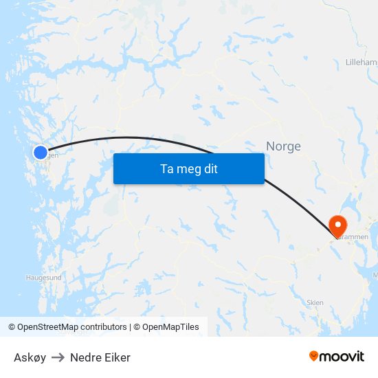 Askøy to Nedre Eiker map