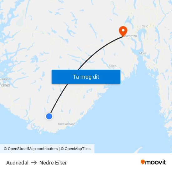 Audnedal to Nedre Eiker map