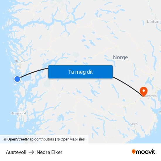 Austevoll to Nedre Eiker map