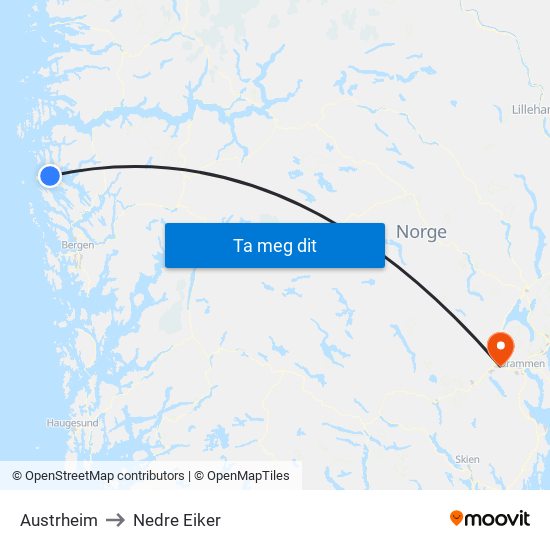 Austrheim to Nedre Eiker map