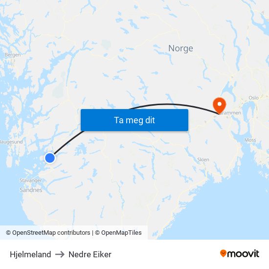 Hjelmeland to Nedre Eiker map