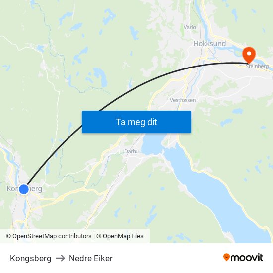 Kongsberg to Nedre Eiker map