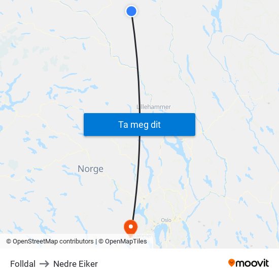 Folldal to Nedre Eiker map