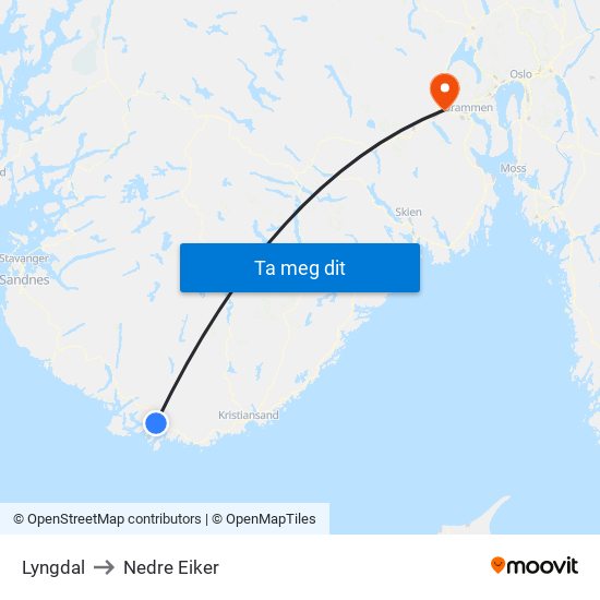 Lyngdal to Nedre Eiker map