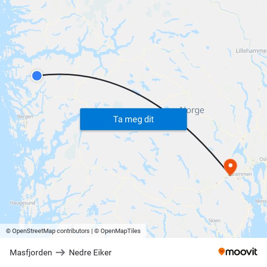 Masfjorden to Nedre Eiker map
