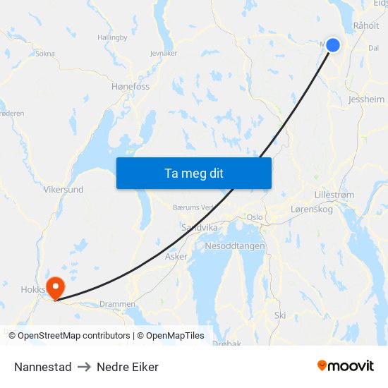 Nannestad to Nedre Eiker map