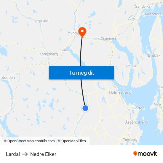 Lardal to Nedre Eiker map