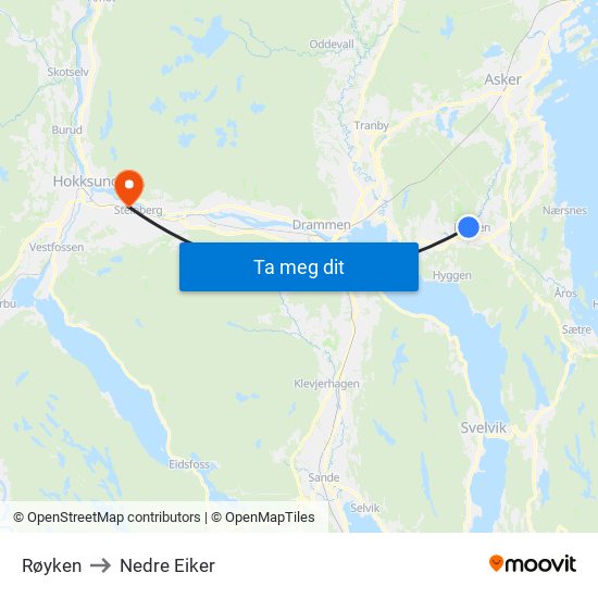 Røyken to Nedre Eiker map