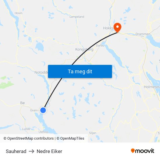 Sauherad to Nedre Eiker map