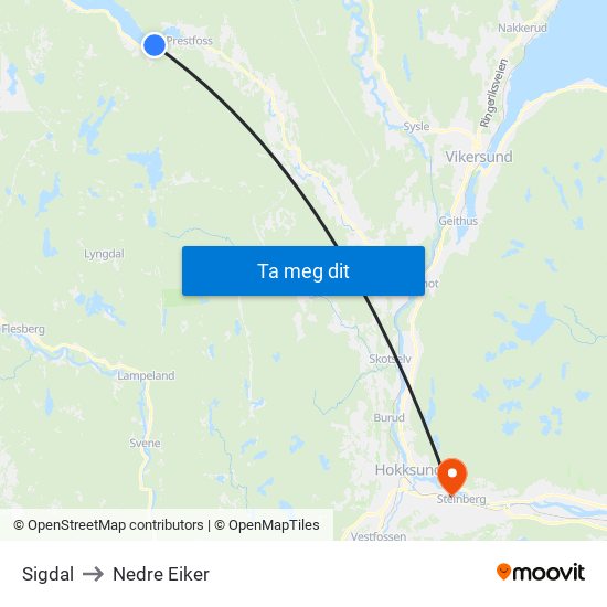 Sigdal to Nedre Eiker map