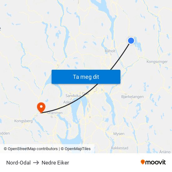 Nord-Odal to Nedre Eiker map