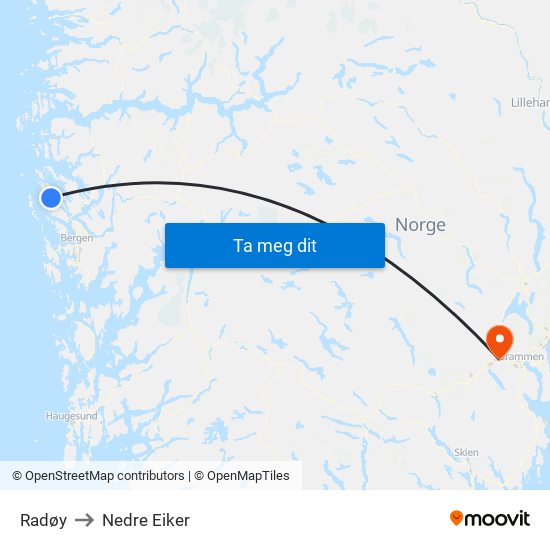 Radøy to Nedre Eiker map