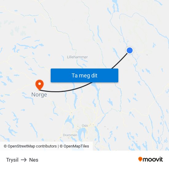 Trysil to Nes map