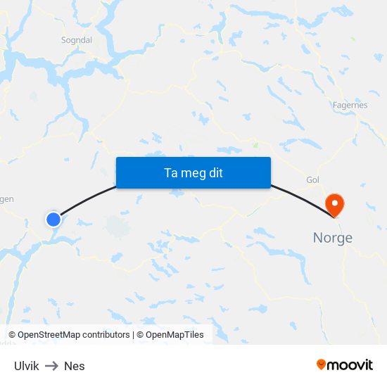 Ulvik to Nes map