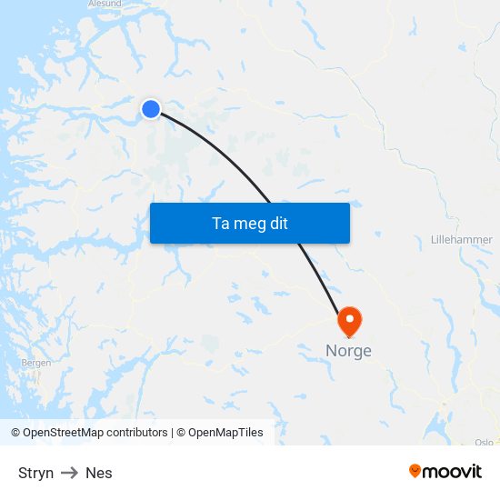 Stryn to Nes map