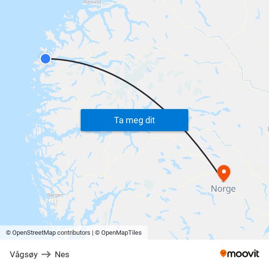 Vågsøy to Nes map