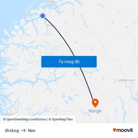 Ørskog to Nes map