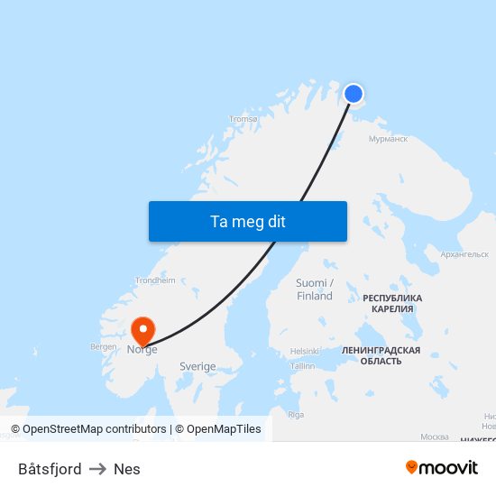 Båtsfjord to Nes map