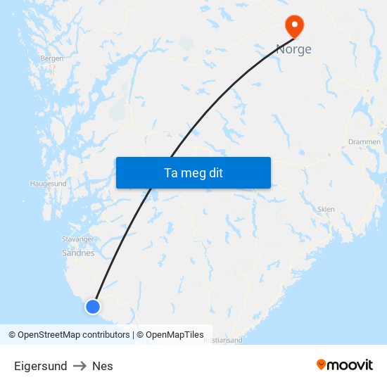 Eigersund to Nes map