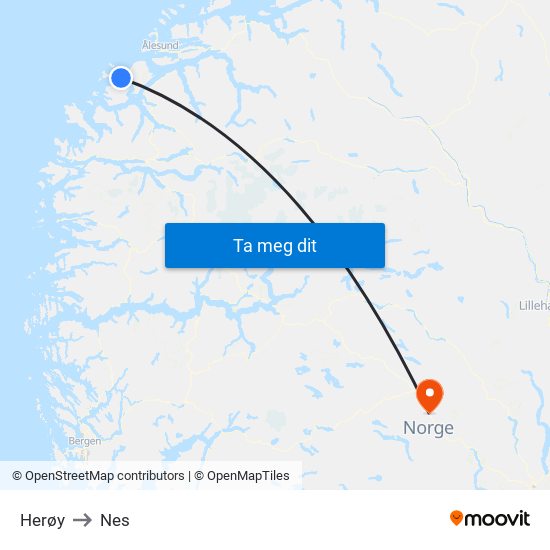 Herøy to Nes map