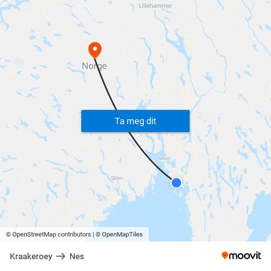 Kraakeroey to Nes map