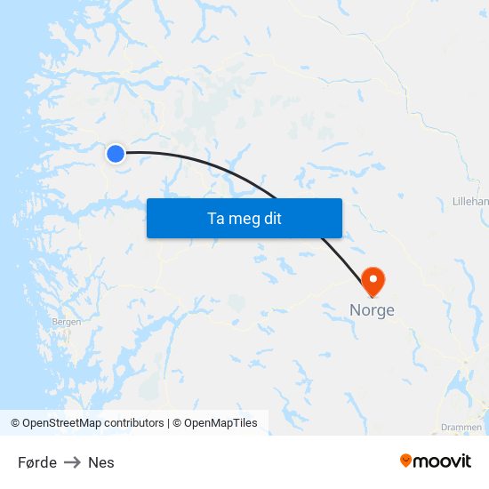 Førde to Nes map