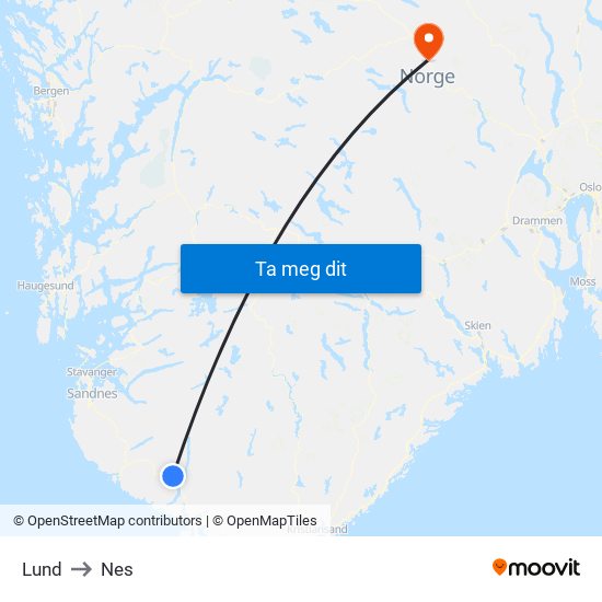 Lund to Nes map