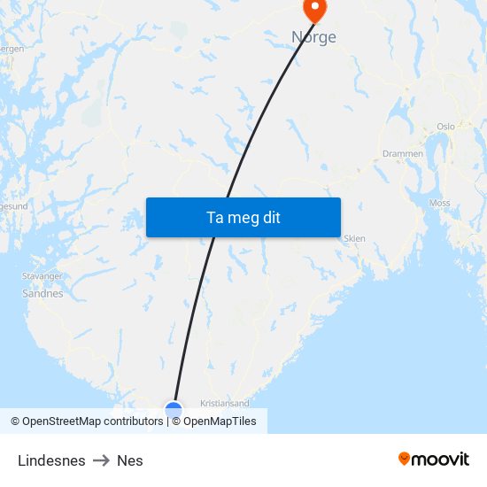 Lindesnes to Nes map