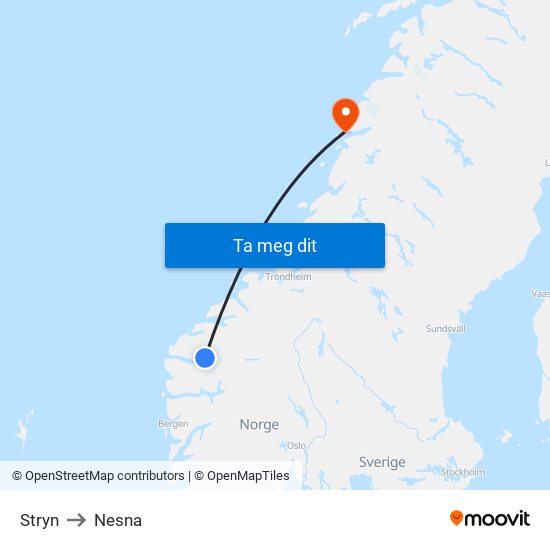 Stryn to Nesna map