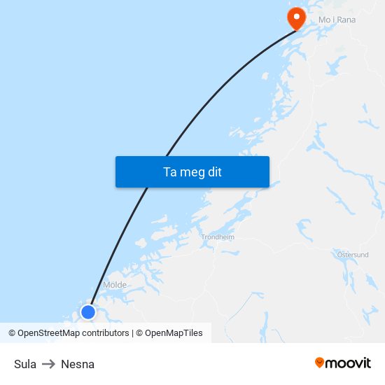 Sula to Nesna map