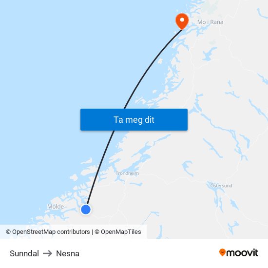 Sunndal to Nesna map