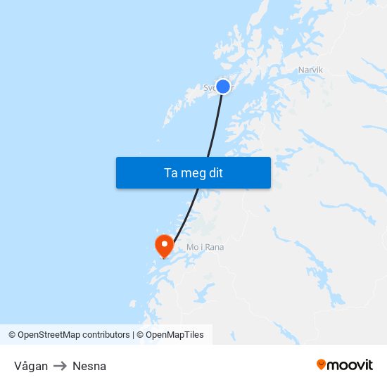 Vågan to Nesna map