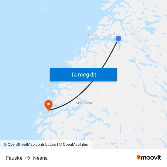 Fauske to Nesna map