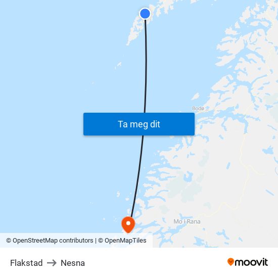 Flakstad to Nesna map