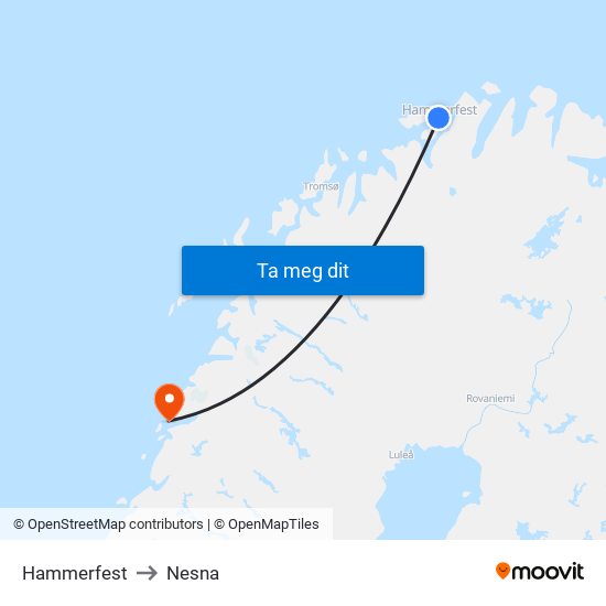 Hammerfest to Nesna map