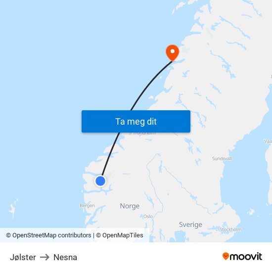 Jølster to Nesna map