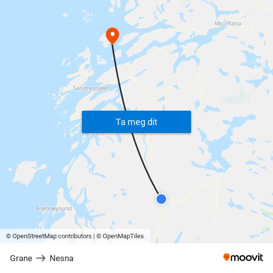 Grane to Nesna map