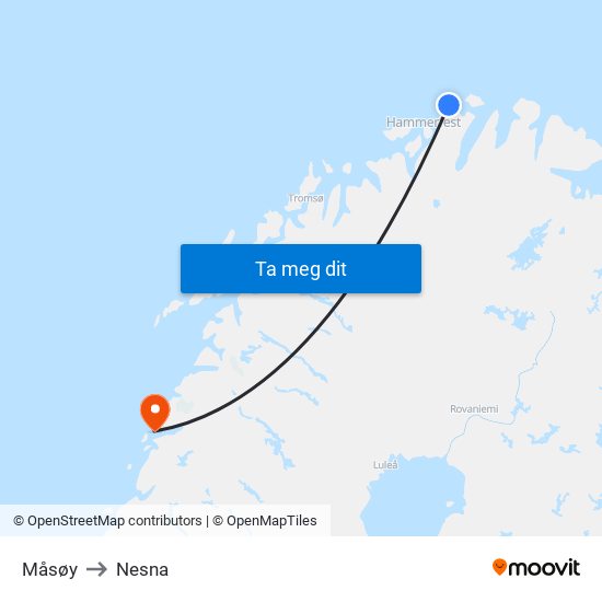 Måsøy to Nesna map